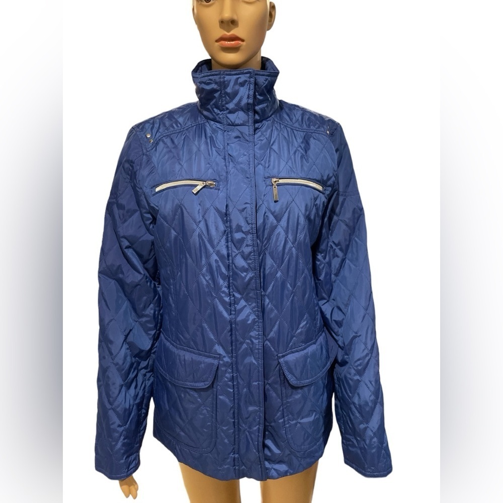 Croft Barrow Size Medium Coat Jacket Royal Blue Quilted Fun Zipper Accents